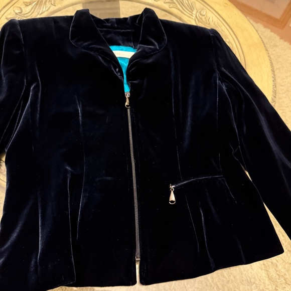 Dana Buchman Women Silk Blend Velvet Blazer Sz 6 Blue Full Zip Long Sleeve NWT - Picture 4 of 12
